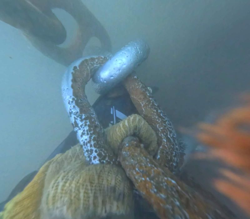 Contrôle d'une chaîne et d'une manille de mouillage sous l'eau