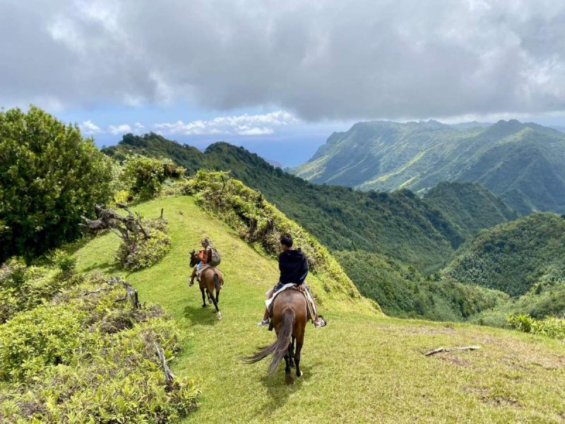 Balade à cheval sur une crête du plateau de Toovii, à Nuku Hiva